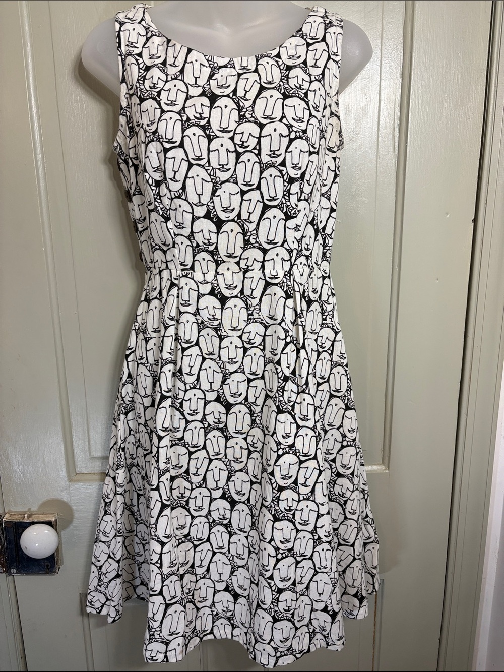 Mata Traders Sleeveless Buddha Faces Graphic Fit-and-Flare Mini Dress